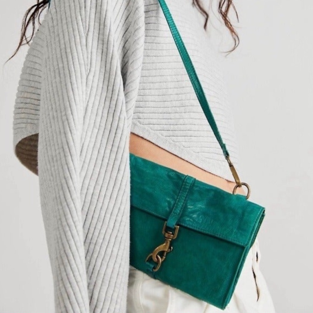 Free People Jetsetter Crossbody Teal Leather Fanny Pack Bag with Cardholders